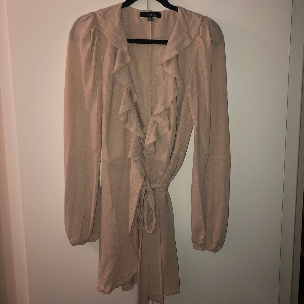 Long Sleeve Ruffle Detail Wrap Dress (L)